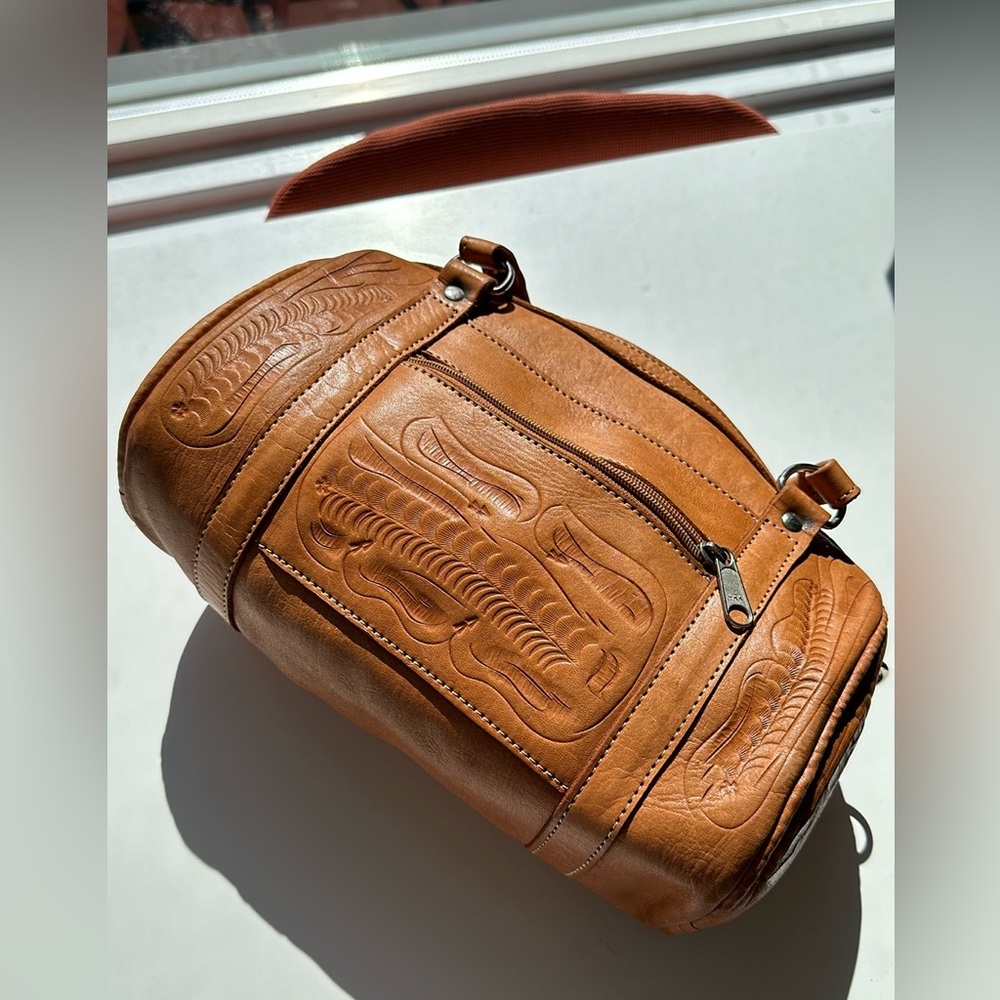 Stunning Vintage Brown “Force ten” Boho Western tooled leather handbag